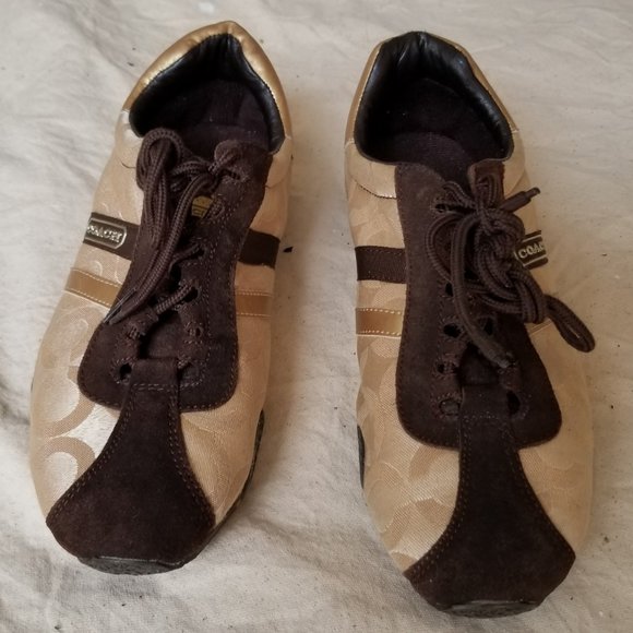Coach Joss Signature Sued Sneakers Gold & Brown Size 9M - Picture 12 of 15